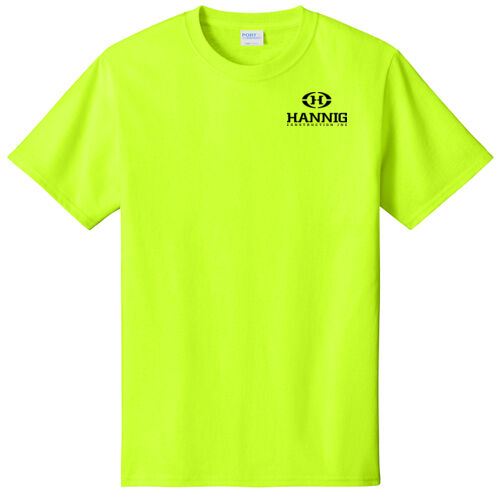 Hannig Construction Safety Green - Black Logo - Left Chest & Full Back on a Port & Company® - Core Cotton Tee Thumbnail