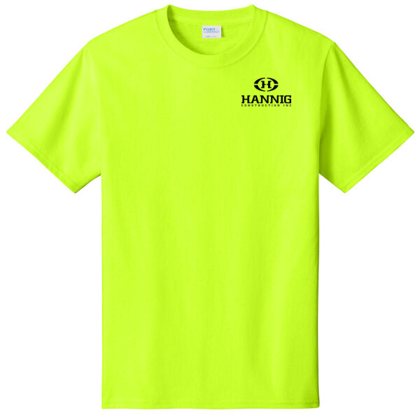 Hannig Construction Safety Green - Black Logo - Left Chest & Full Back on a Port & Company® - Core Cotton Tee Thumbnail