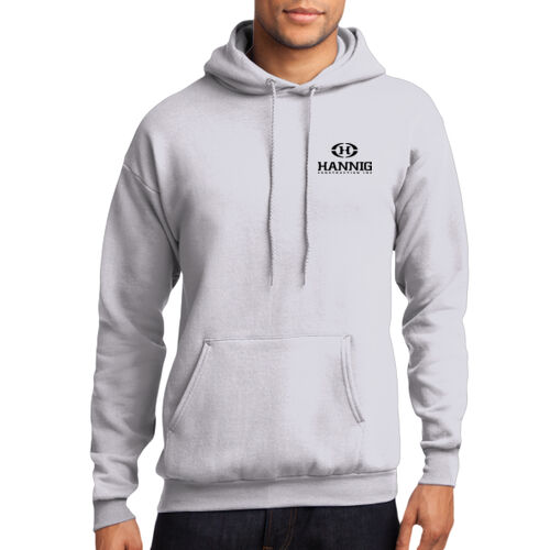 Hannig Construction - Black Logo - Left Chest & Full Back on a Port & Company® - Core Fleece Pullover Hooded Sweatshirt Thumbnail