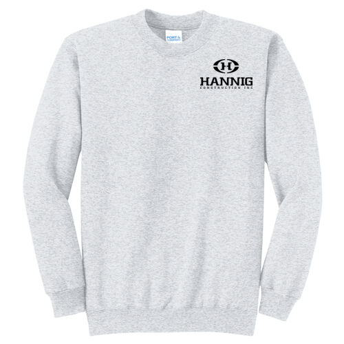 Hannig Construction - Black Logo - Left Chest & Full Back on a Port & Company® - Core Fleece Crewneck Sweatshirt Thumbnail