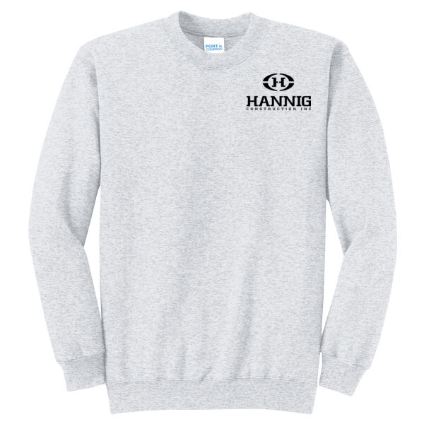 Hannig Construction - Black Logo - Left Chest & Full Back on a Port & Company® - Core Fleece Crewneck Sweatshirt Thumbnail