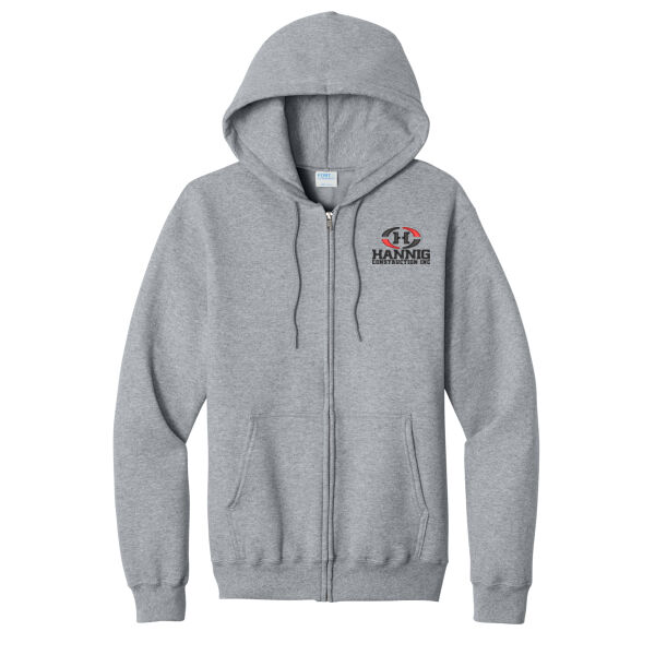 Hannig Construction Logo Embroidered on a Port & Co. ® - Core Fleece Full Zip Hooded Sweatshirt Thumbnail